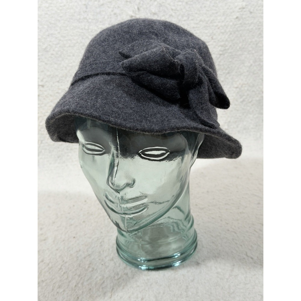 Toucan Collection 100 Wool Gray Cloche Hat Bow Vintage Style 23 Inch Boho